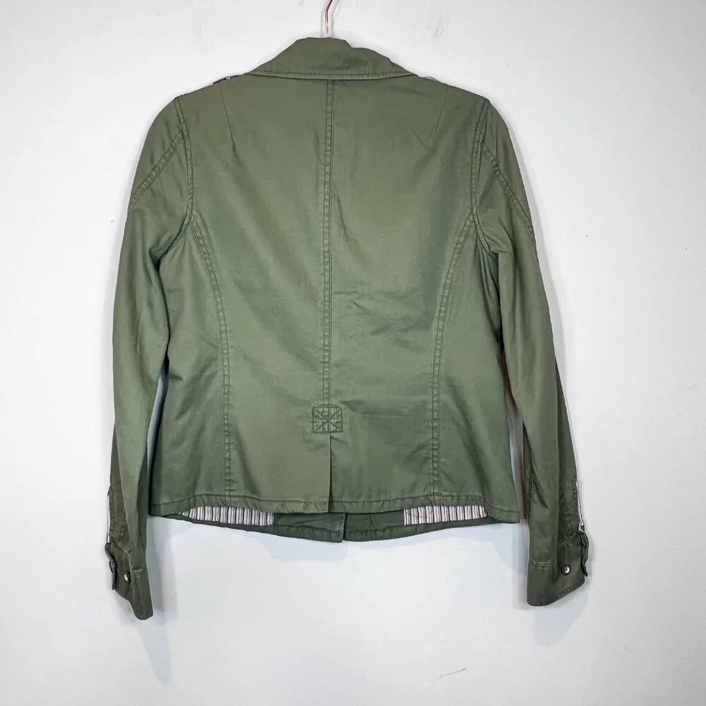 American Eagle Womens Jacket Green Collared Tan Button Down Size Medium - Picture 10 of 12